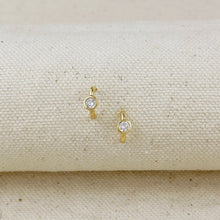 Load image into Gallery viewer, 18k Gold Filled Solitaire Bezel CZ C-Hoop Earrings