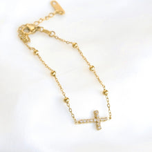 Load image into Gallery viewer, Gold Plated Pavé Cross Bracelet view 2