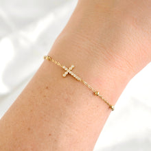 Load image into Gallery viewer, Gold Plated Pavé Cross Bracelet view 5