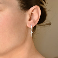 Load image into Gallery viewer, Stainless Steel Pavé Cross Hoop Earrings view 2