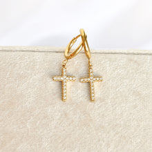 Load image into Gallery viewer, Stainless Steel Pavé Cross Hoop Earrings view 4