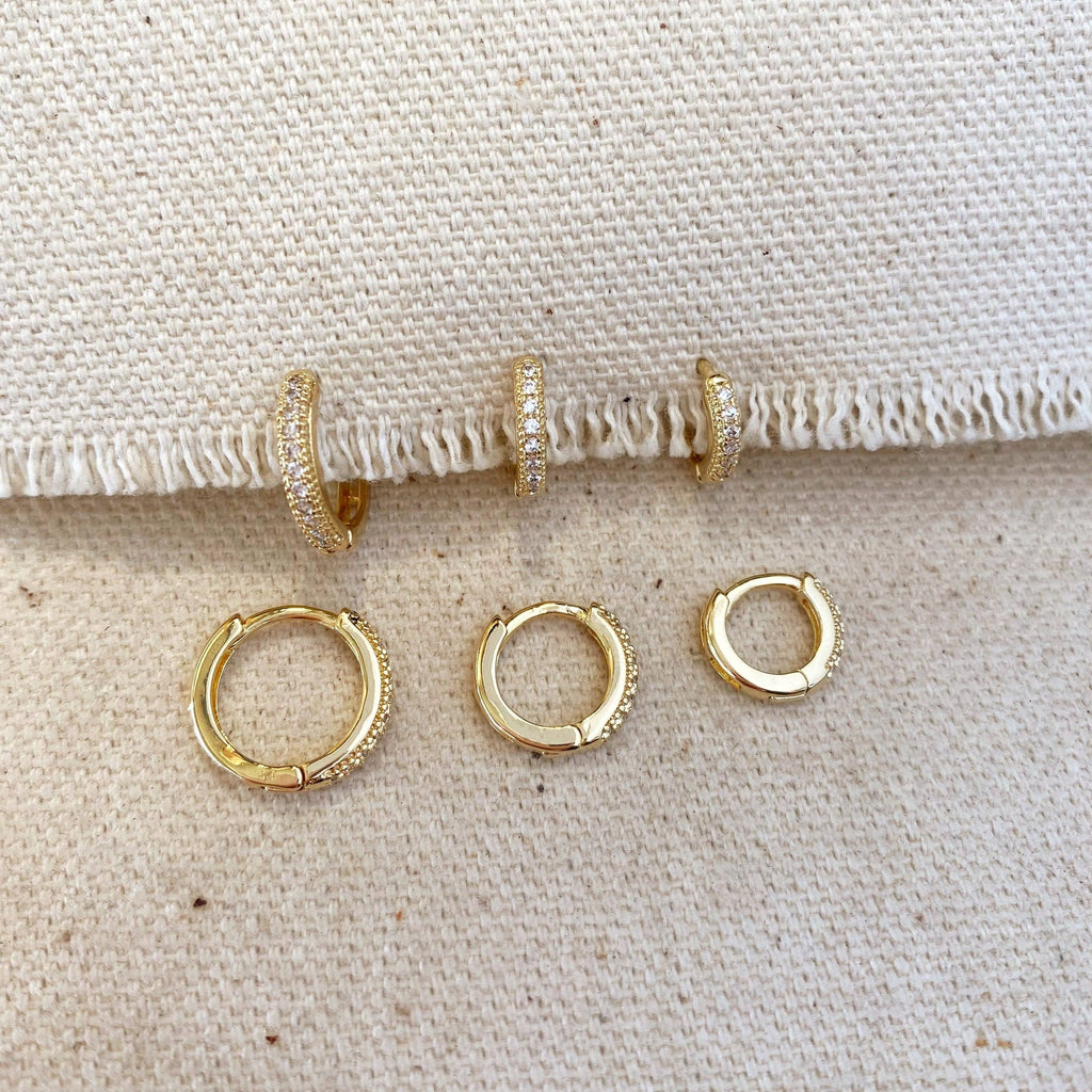 Three sizes of pavé hoops on a linen edge