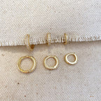 Three sizes of pavé hoops on a linen edge
