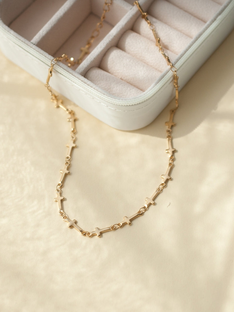 Gold Plated Cross Choker Necklace