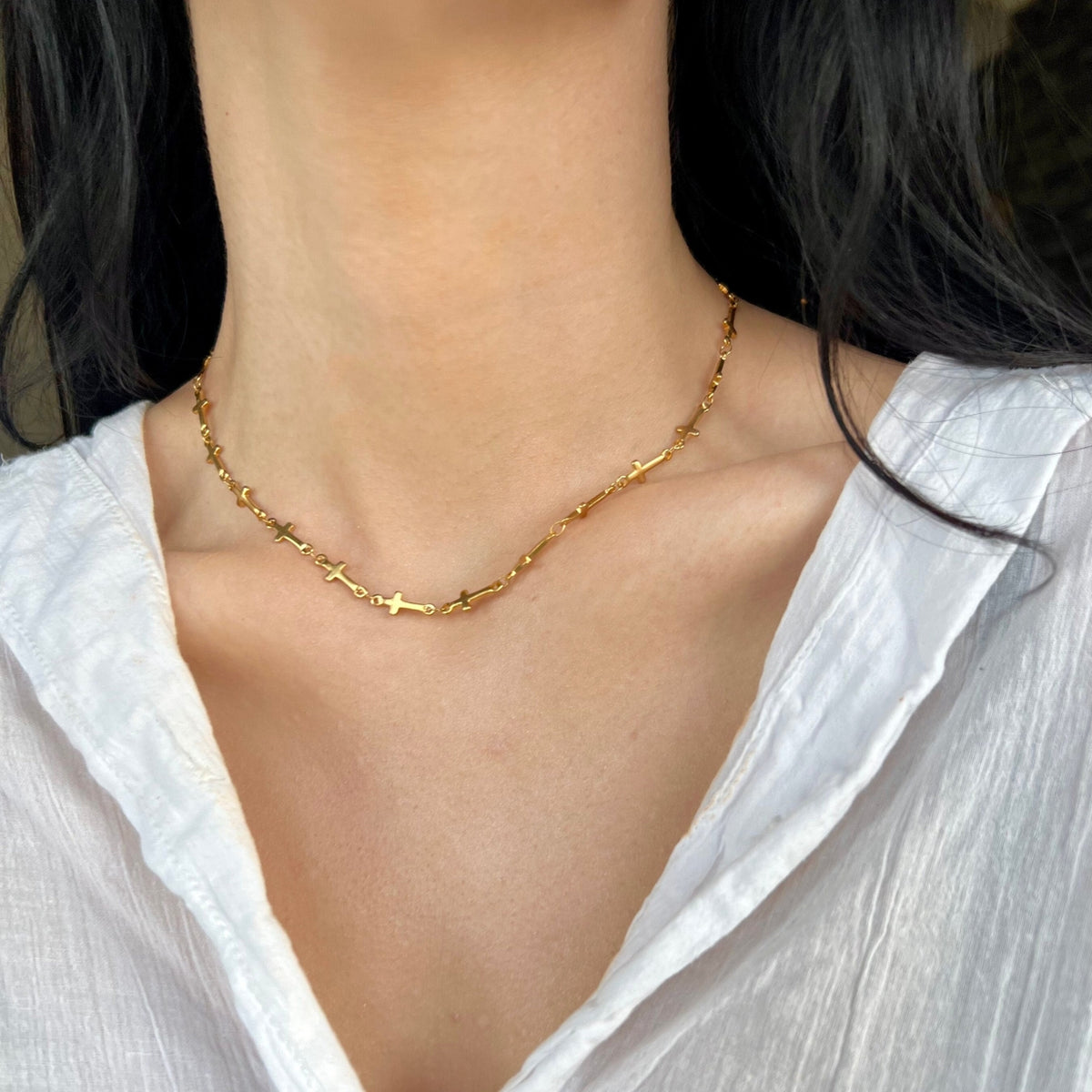 Gold Plated Cross Choker Necklace view 2