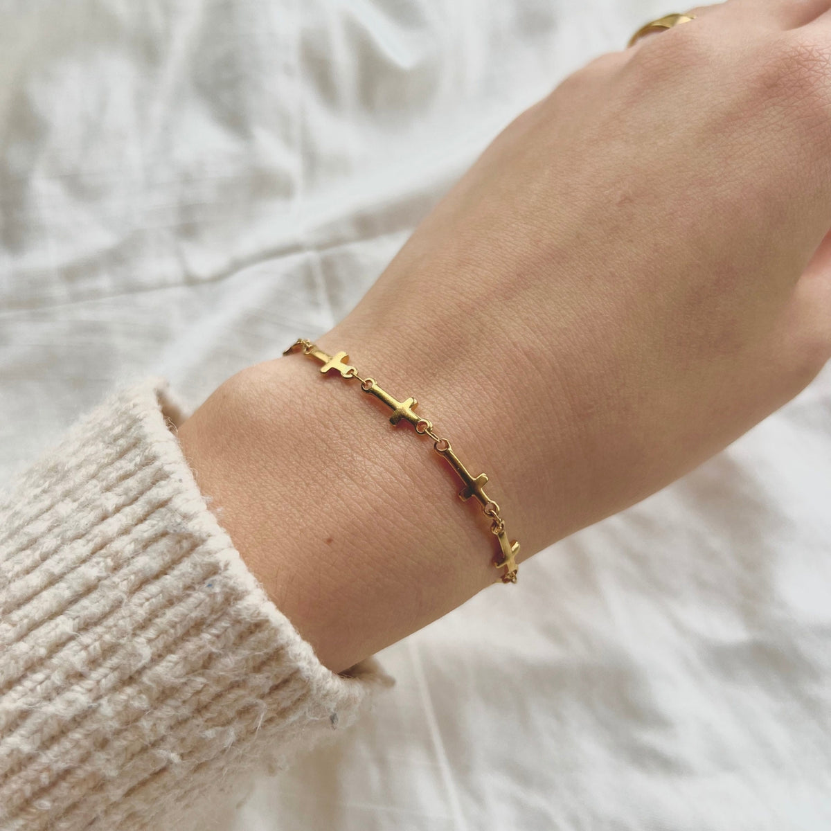 Gold Plated Dainty Cross Bracelet view 3