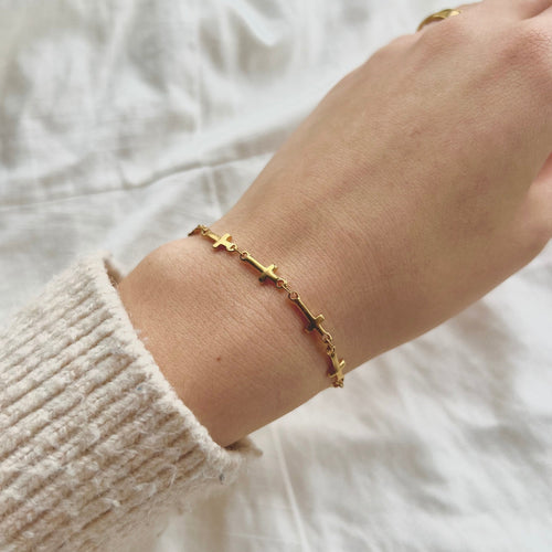 Gold Plated Dainty Cross Bracelet view 3