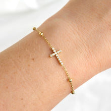 Load image into Gallery viewer, Gold Plated Pavé Cross Bracelet

