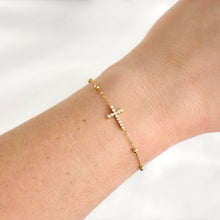 Load image into Gallery viewer, Gold Plated Pavé Cross Bracelet view 3
