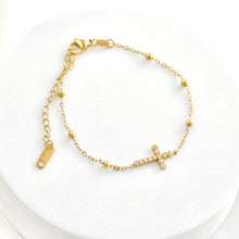 Load image into Gallery viewer, Gold Plated Pavé Cross Bracelet view 4
