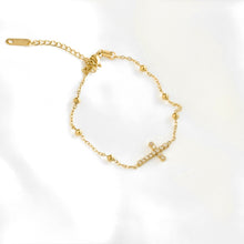Load image into Gallery viewer, Gold Plated Pavé Cross Bracelet view 6
