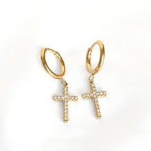 Load image into Gallery viewer, Stainless Steel Pavé Cross Hoop Earrings
