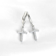 Load image into Gallery viewer, Stainless Steel Pavé Cross Hoop Earrings view 3
