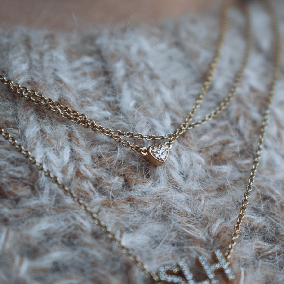Diamond & Gold Heart Necklace — 9ct gold necklace with diamond heart