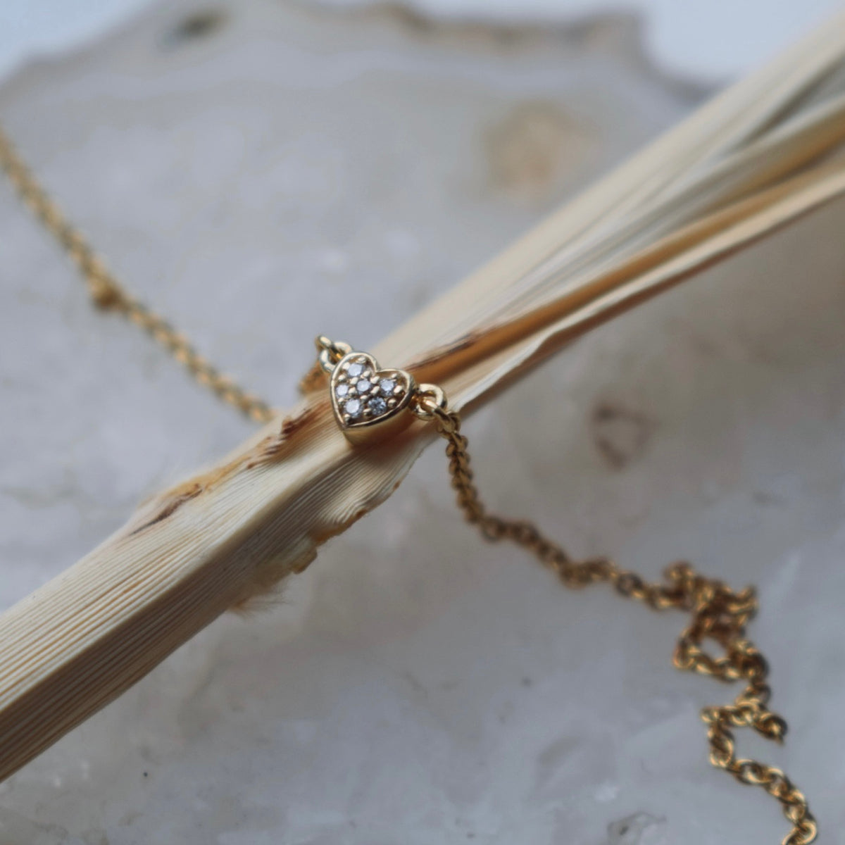 Diamond & Gold Heart Necklace — 9ct gold necklace with diamond heart